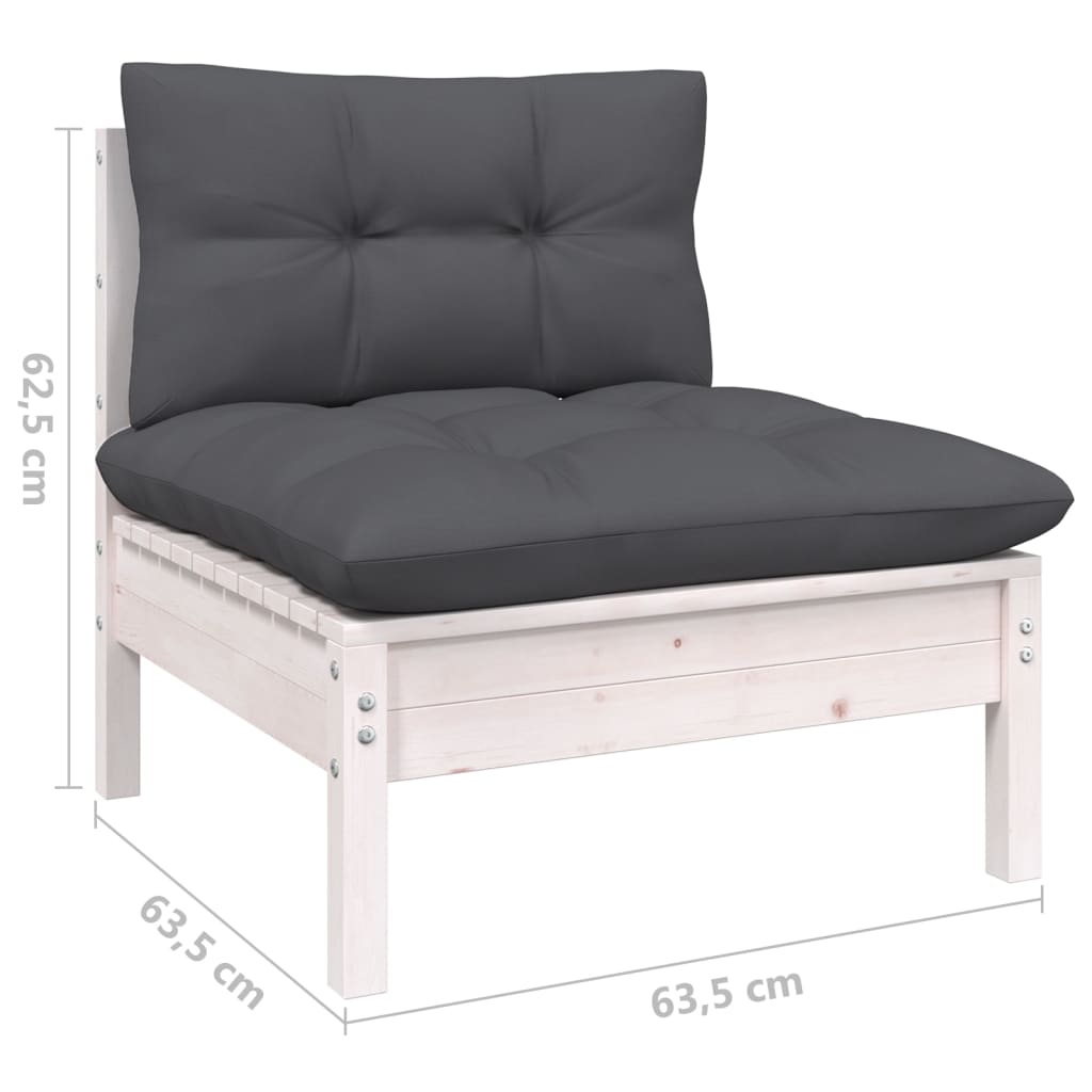 -Delige Loungeset Met Kussens Grenenhout Wit