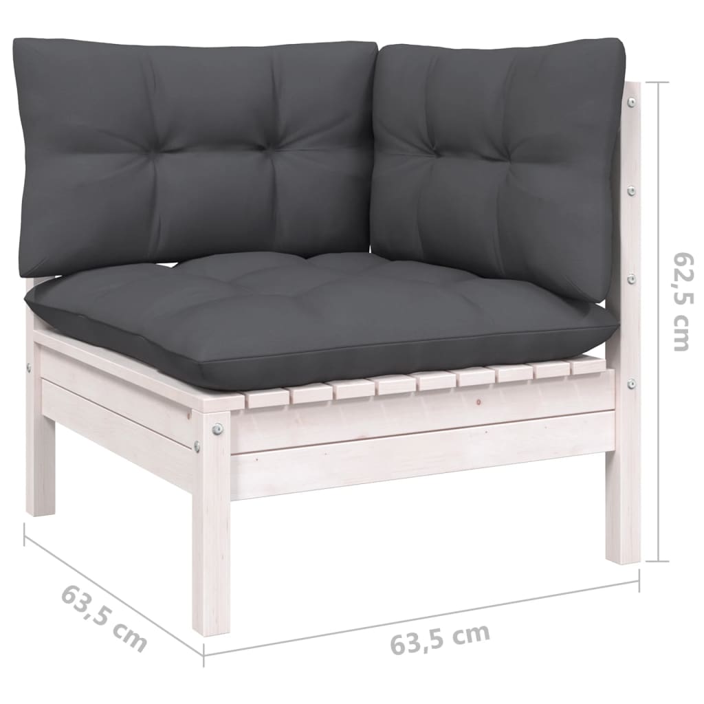 -Delige Loungeset Met Kussens Grenenhout Wit