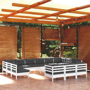 14-piece lounge set with cushions, pine wood, white
