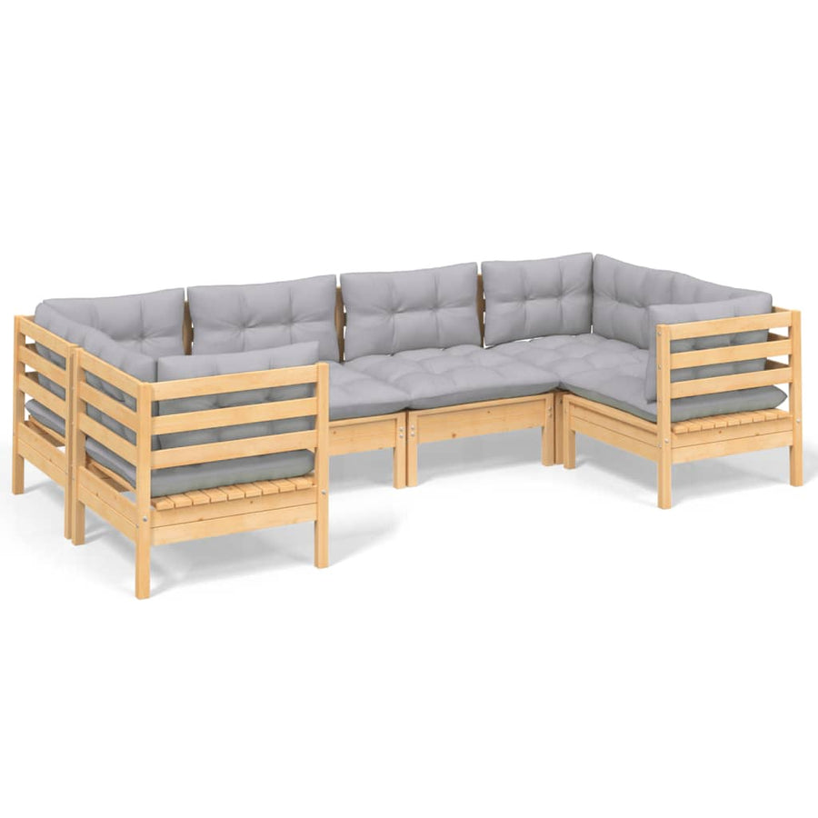 -Delige Loungeset Met Grijze Kussens Grenenhout Bruin en grijs