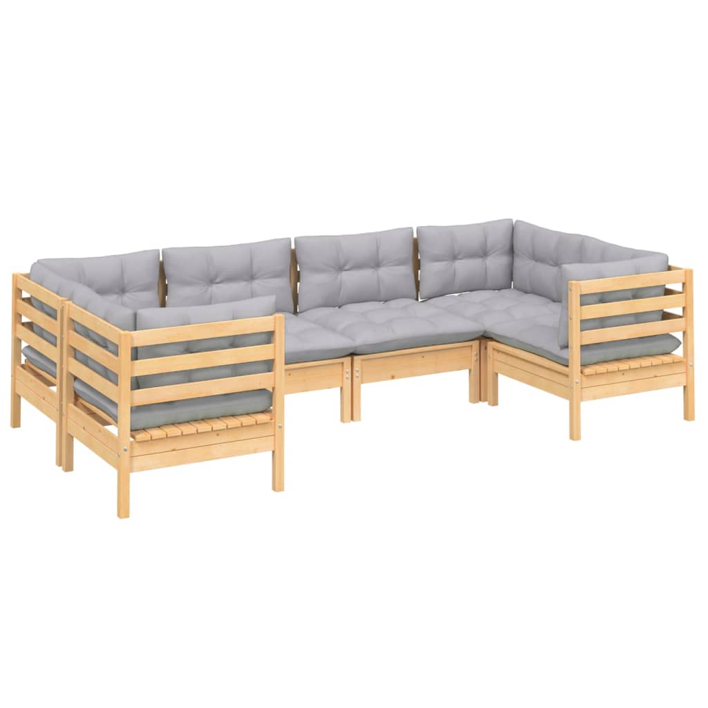 -Delige Loungeset Met Grijze Kussens Grenenhout Bruin en grijs