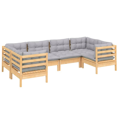 -Delige Loungeset Met Grijze Kussens Grenenhout Bruin en grijs
