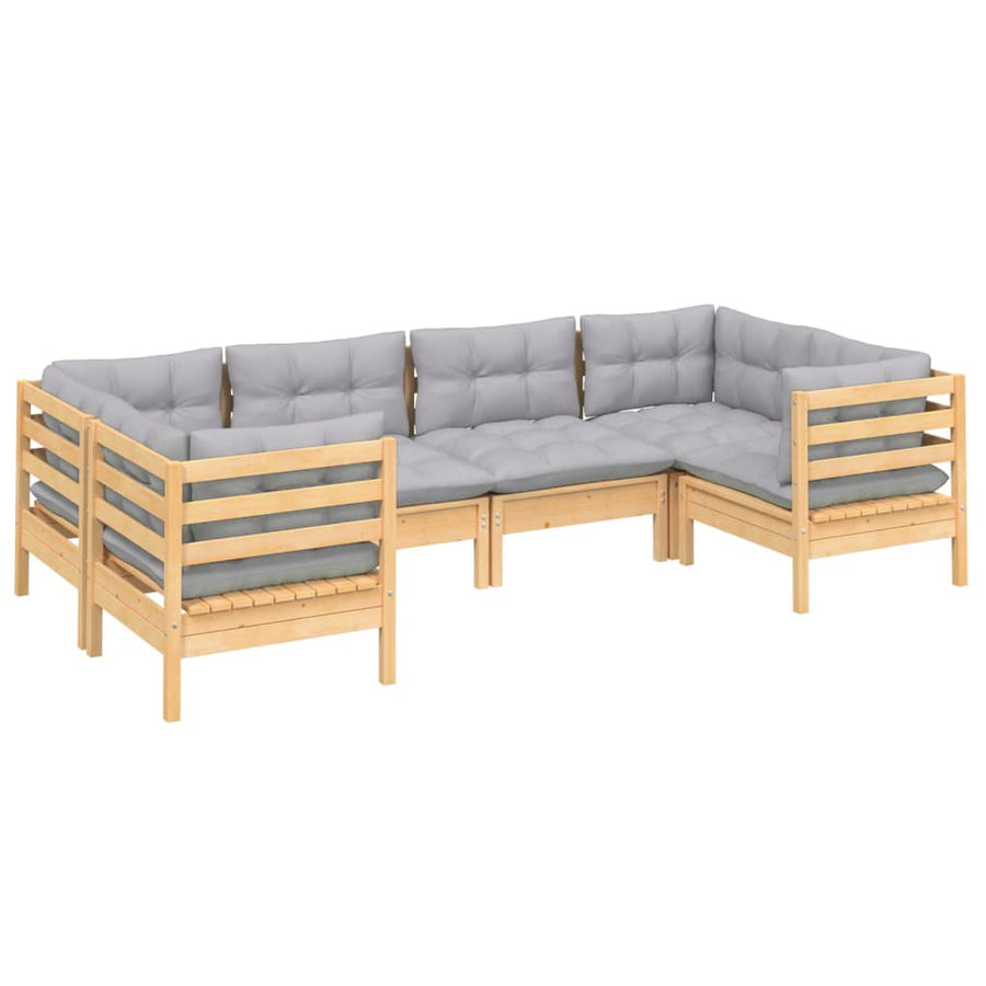 -Delige Loungeset Met Grijze Kussens Grenenhout Bruin en grijs