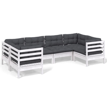 -Delige Loungeset Met Kussens Grenenhout Wit