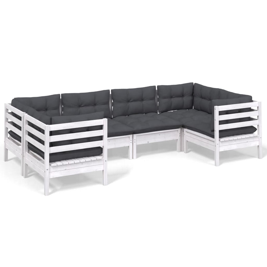 -Delige Loungeset Met Kussens Grenenhout Wit