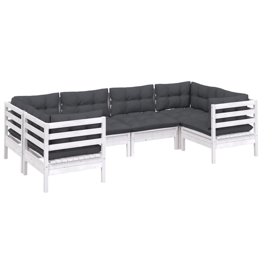 -Delige Loungeset Met Kussens Grenenhout Wit