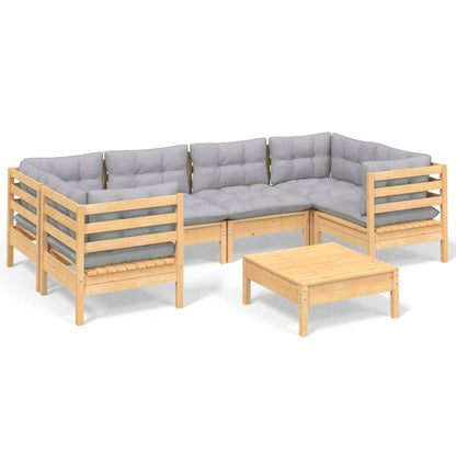 -Delige Loungeset Met Grijze Kussens Grenenhout Bruin en grijs