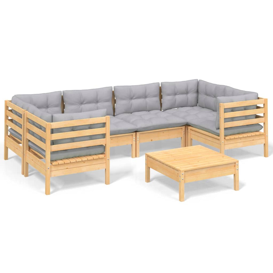 -Delige Loungeset Met Grijze Kussens Grenenhout Bruin en grijs
