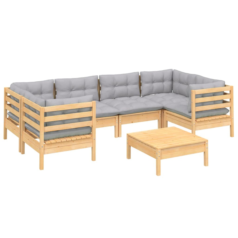 -Delige Loungeset Met Grijze Kussens Grenenhout Bruin en grijs