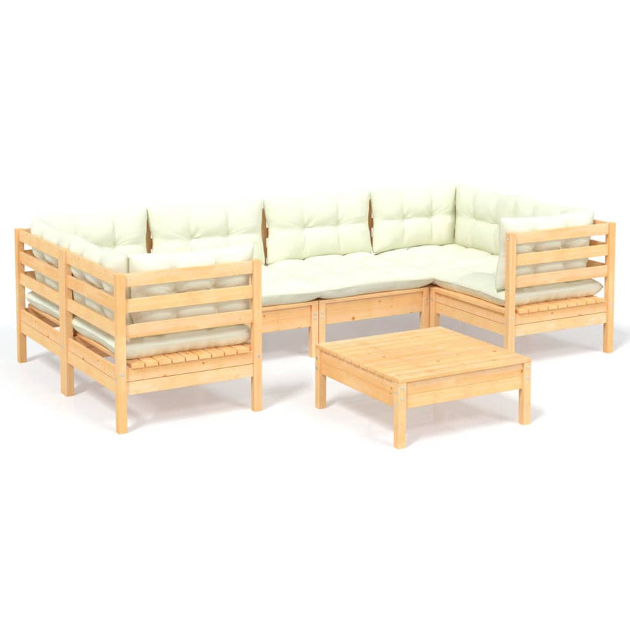 -Delige Loungeset Met Kleurige Kussens Grenenhout Bruin en crème