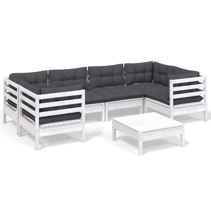 -Delige Loungeset Met Kussens Grenenhout Wit