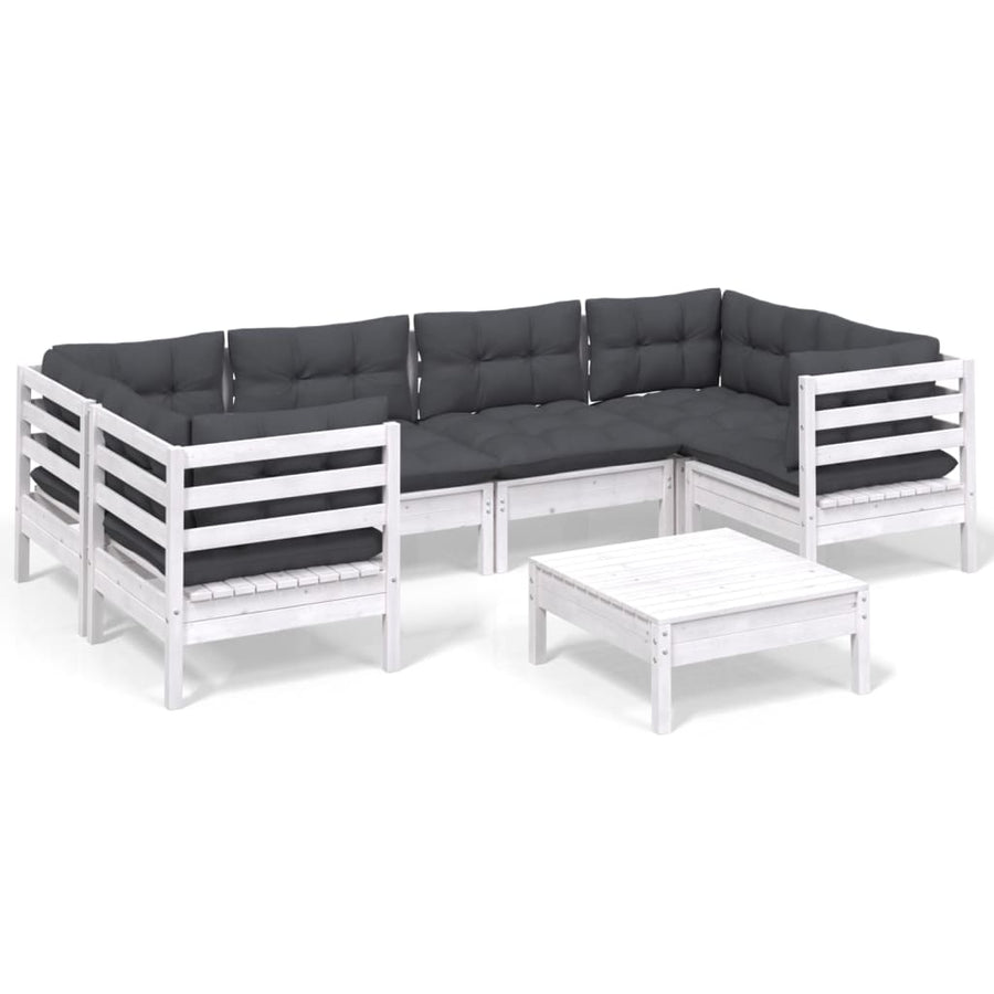 -Delige Loungeset Met Kussens Grenenhout Wit