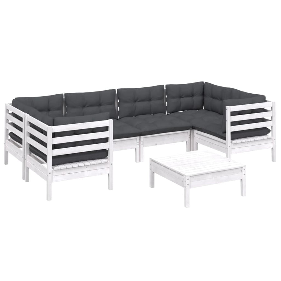 -Delige Loungeset Met Kussens Grenenhout Wit