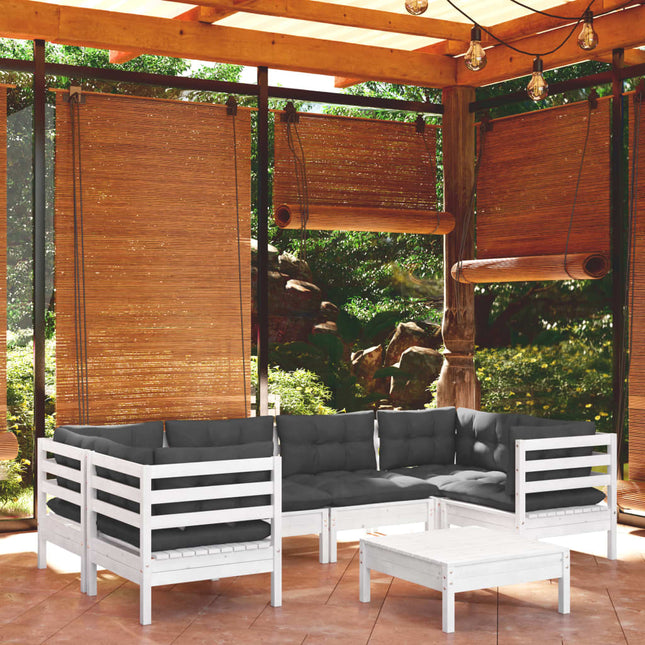 -Delige Loungeset Met Kussens Grenenhout Wit