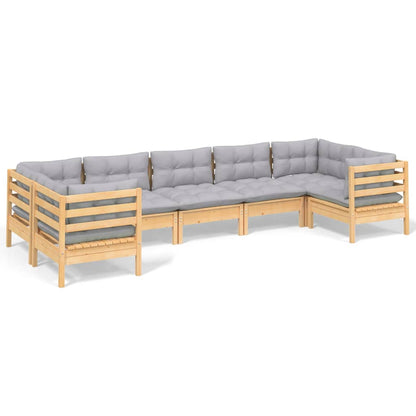 -Delige Loungeset Met Grijze Kussens Grenenhout Bruin en grijs