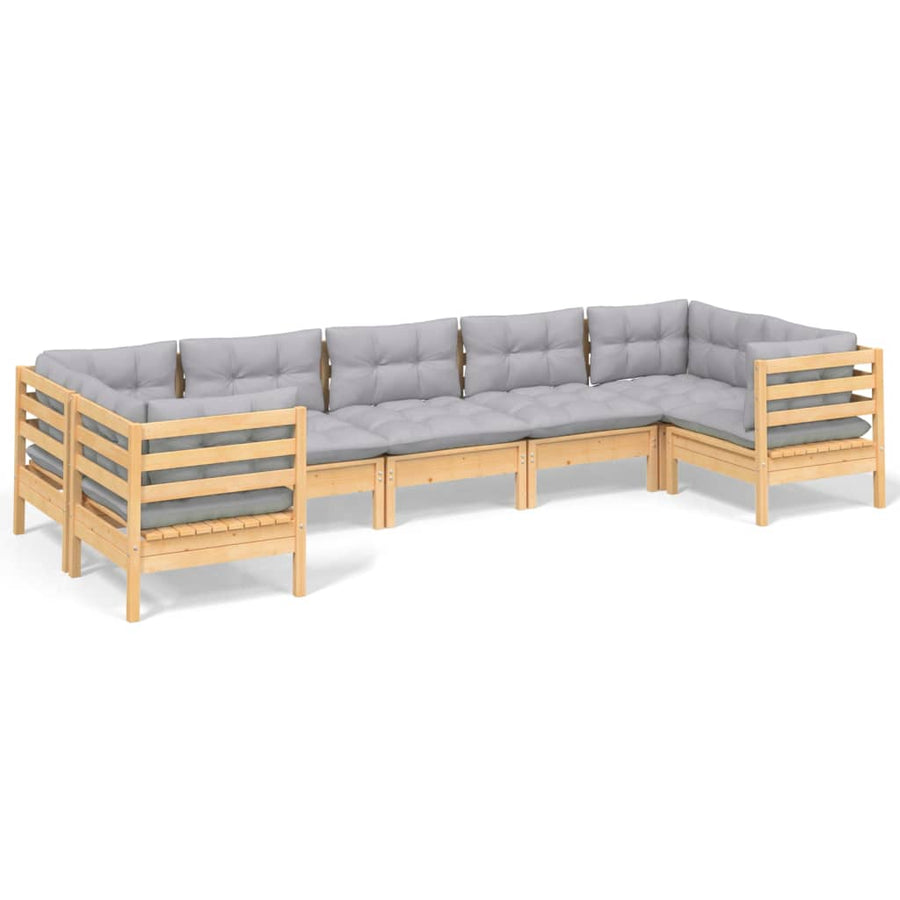 -Delige Loungeset Met Grijze Kussens Grenenhout Bruin en grijs