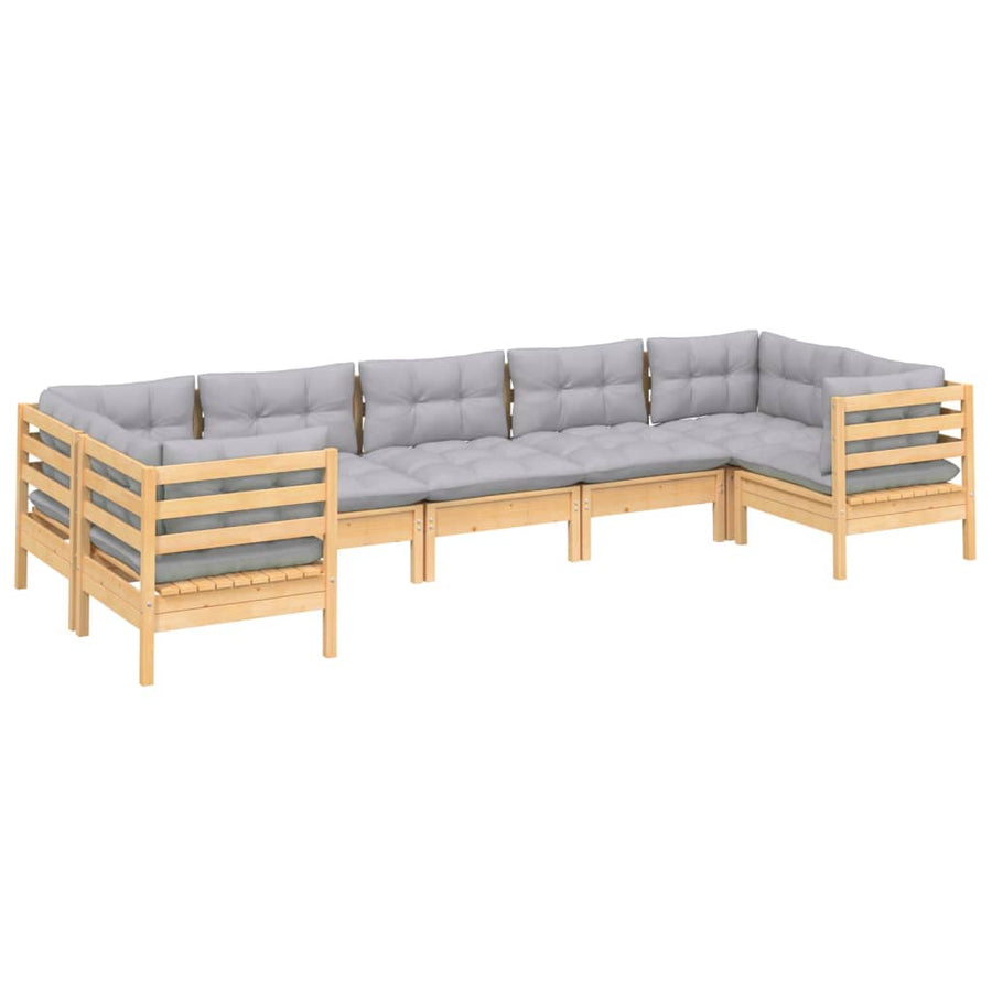 -Delige Loungeset Met Grijze Kussens Grenenhout Bruin en grijs