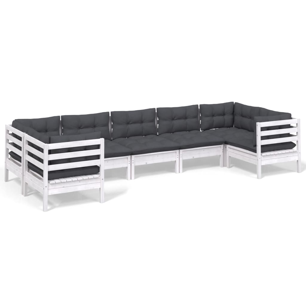 -Delige Loungeset Met Kussens Grenenhout Wit