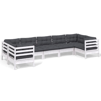 -Delige Loungeset Met Kussens Grenenhout Wit