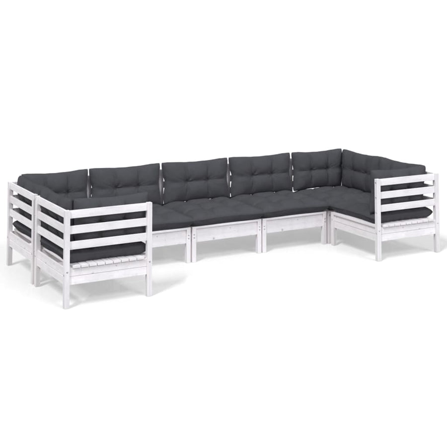 -Delige Loungeset Met Kussens Grenenhout Wit