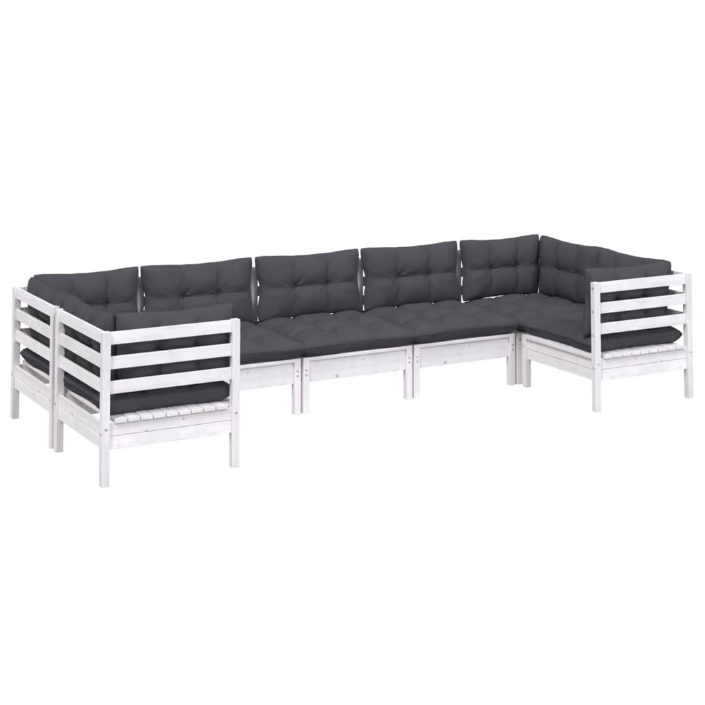 -Delige Loungeset Met Kussens Grenenhout Wit