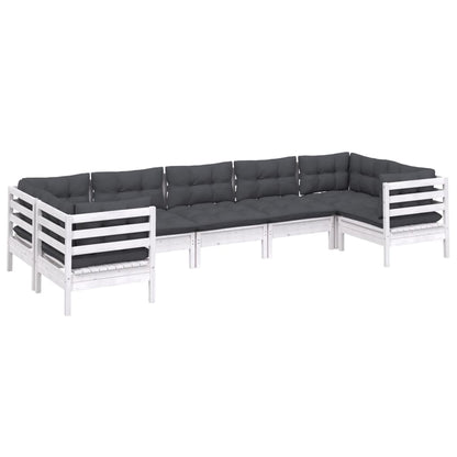 -Delige Loungeset Met Kussens Grenenhout Wit