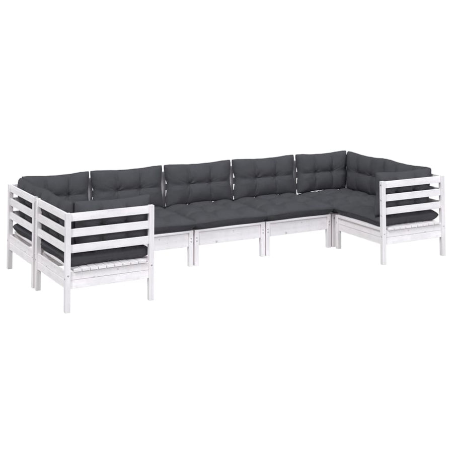 -Delige Loungeset Met Kussens Grenenhout Wit