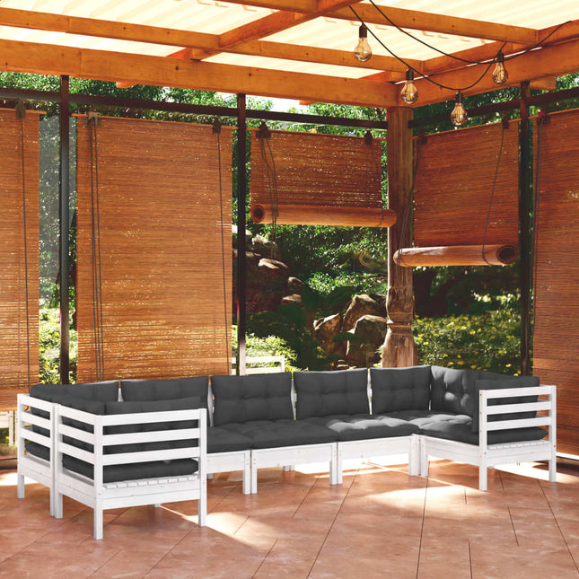 -Delige Loungeset Met Kussens Grenenhout Wit