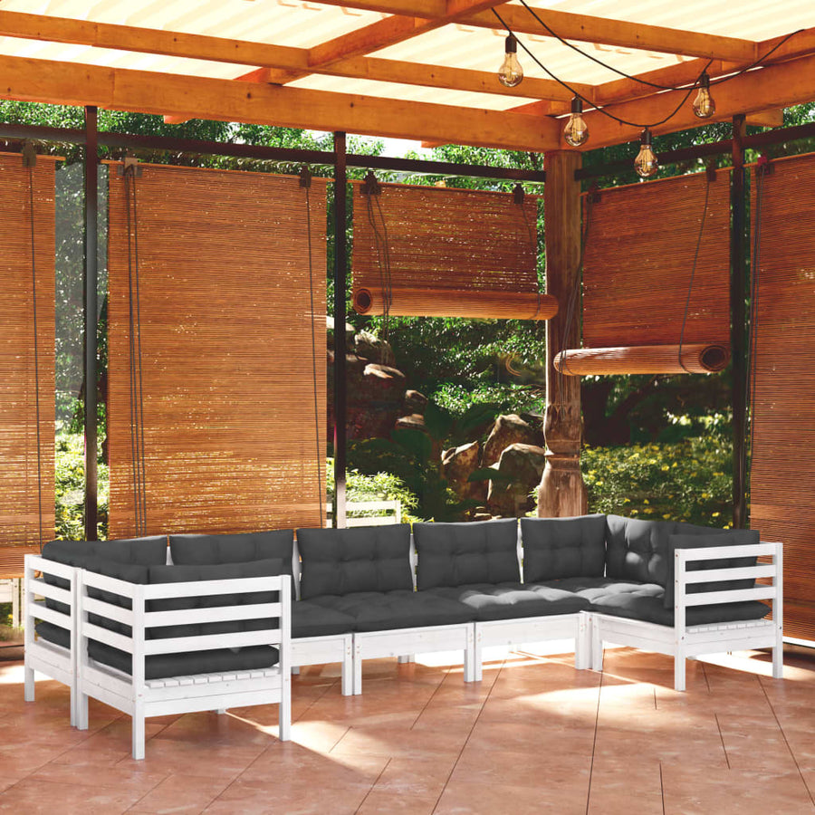 -Delige Loungeset Met Kussens Grenenhout Wit