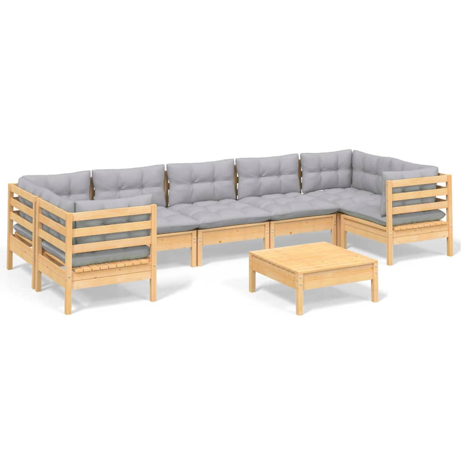 -Delige Loungeset Met Grijze Kussens Grenenhout Bruin en grijs