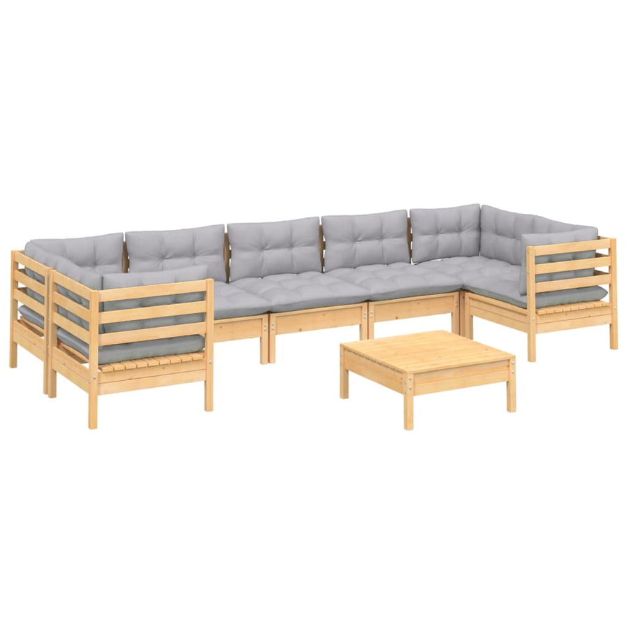 -Delige Loungeset Met Grijze Kussens Grenenhout Bruin en grijs