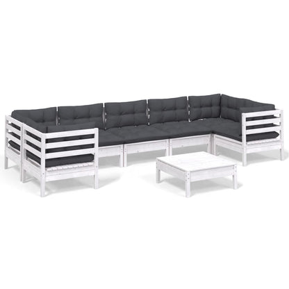 -Delige Loungeset Met Kussens Grenenhout Wit