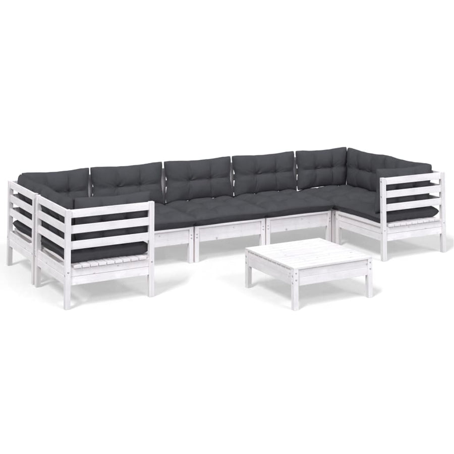 -Delige Loungeset Met Kussens Grenenhout Wit