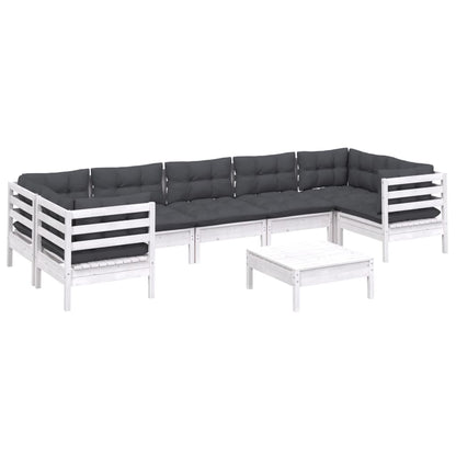-Delige Loungeset Met Kussens Grenenhout Wit