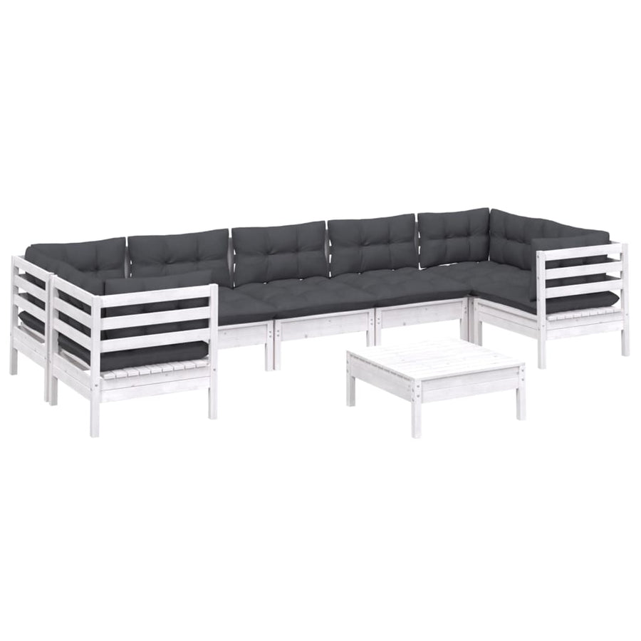 -Delige Loungeset Met Kussens Grenenhout Wit