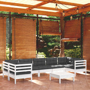 Loungeset 8-delig grenenhout wit met kussens