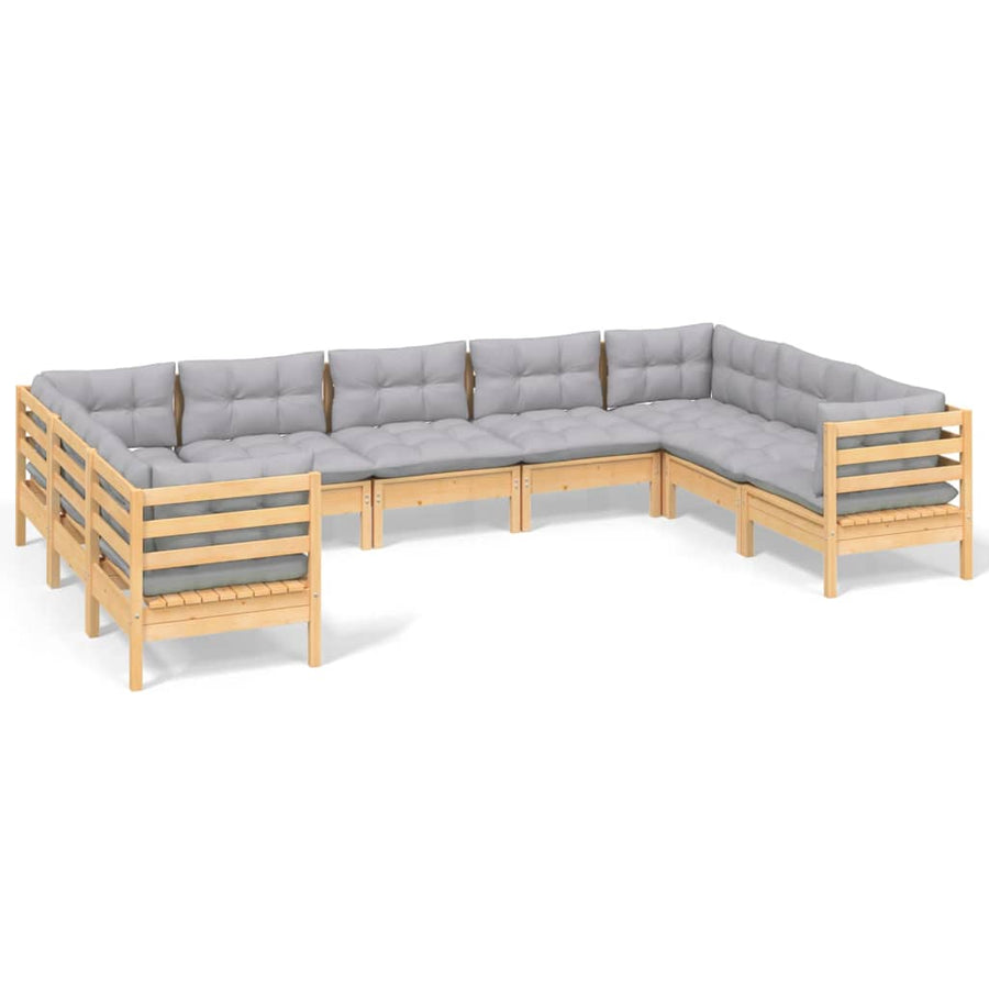 -Delige Loungeset Met Grijze Kussens Grenenhout Bruin en grijs