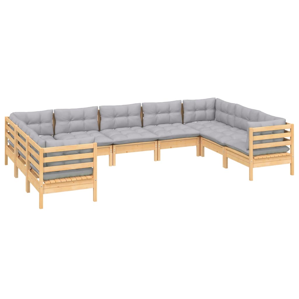 -Delige Loungeset Met Grijze Kussens Grenenhout Bruin en grijs