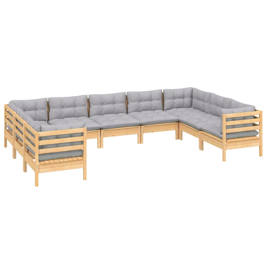 -Delige Loungeset Met Grijze Kussens Grenenhout Bruin en grijs