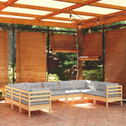 Loungeset 9-delig grenenhout grijs