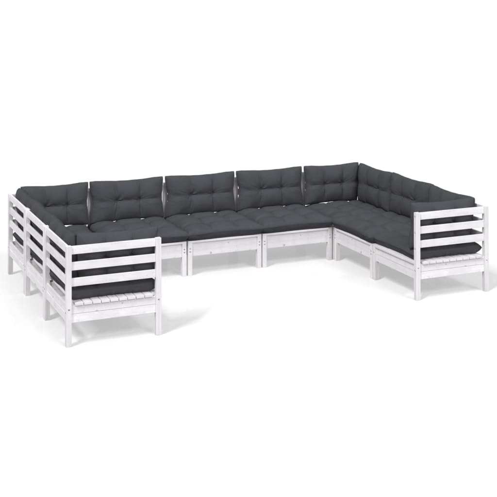 -Delige Loungeset Met Kussens Grenenhout Wit