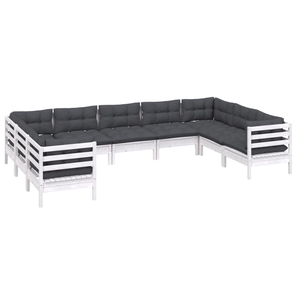 -Delige Loungeset Met Kussens Grenenhout Wit