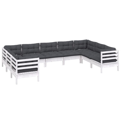 -Delige Loungeset Met Kussens Grenenhout Wit