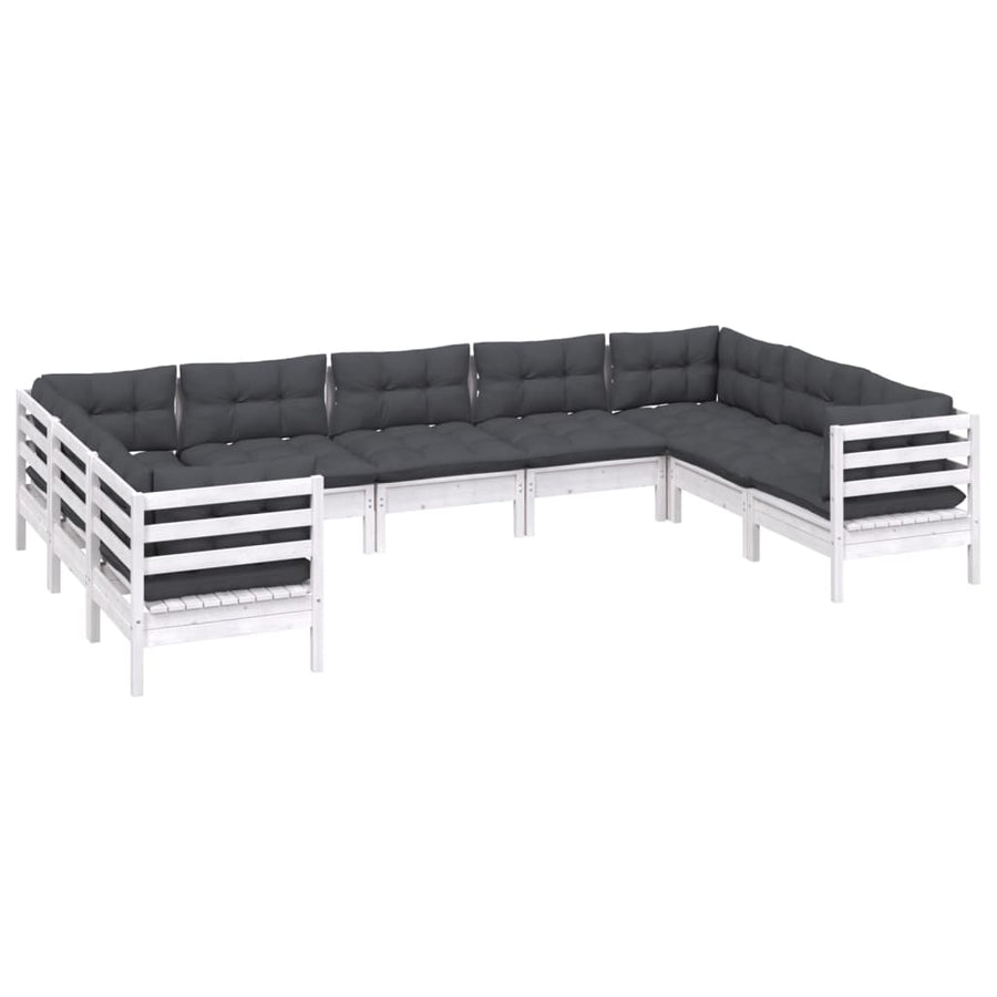 -Delige Loungeset Met Kussens Grenenhout Wit