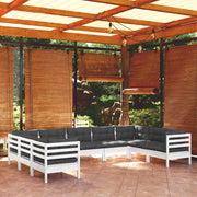 Loungeset 9-delig grenenhout wit met kussens