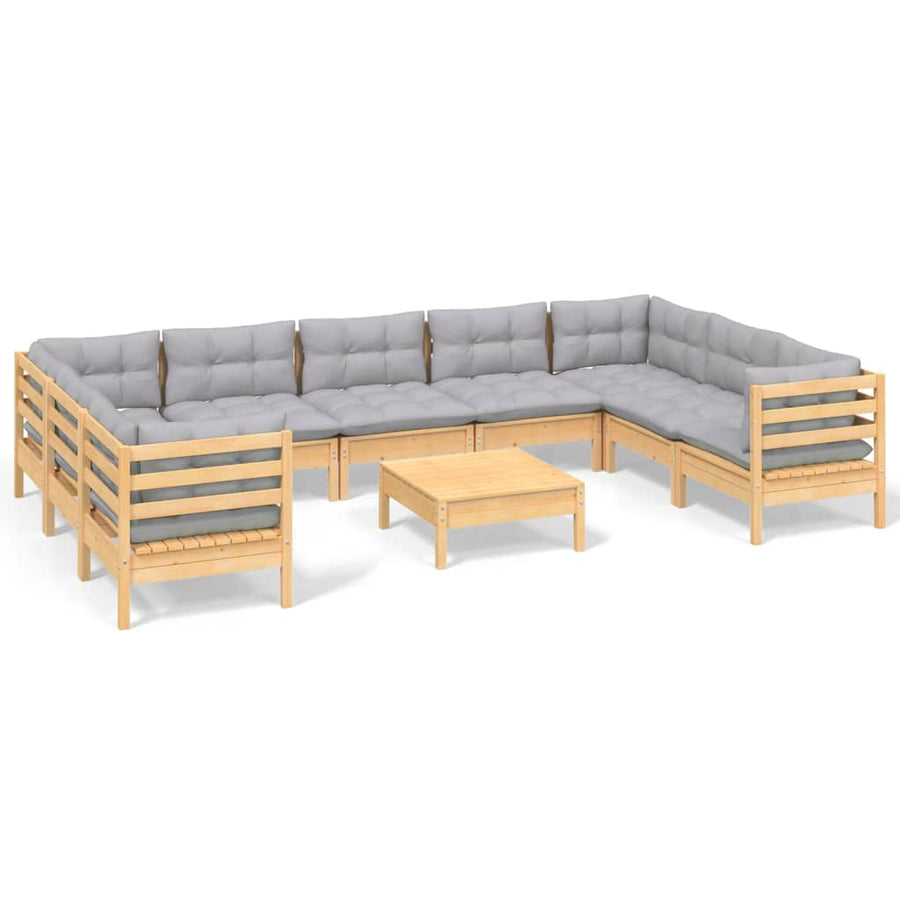 -Delige Loungeset Met Grijze Kussens Grenenhout Bruin en grijs