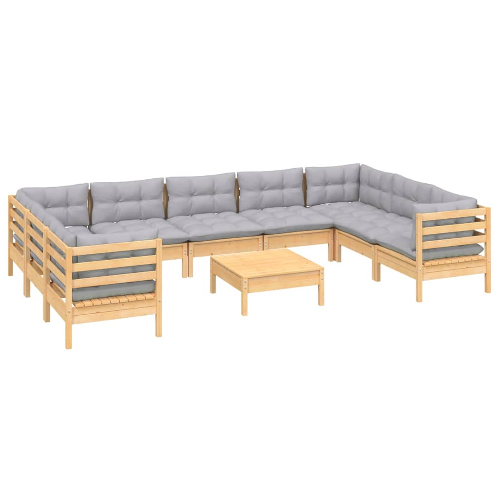 -Delige Loungeset Met Grijze Kussens Grenenhout Bruin en grijs