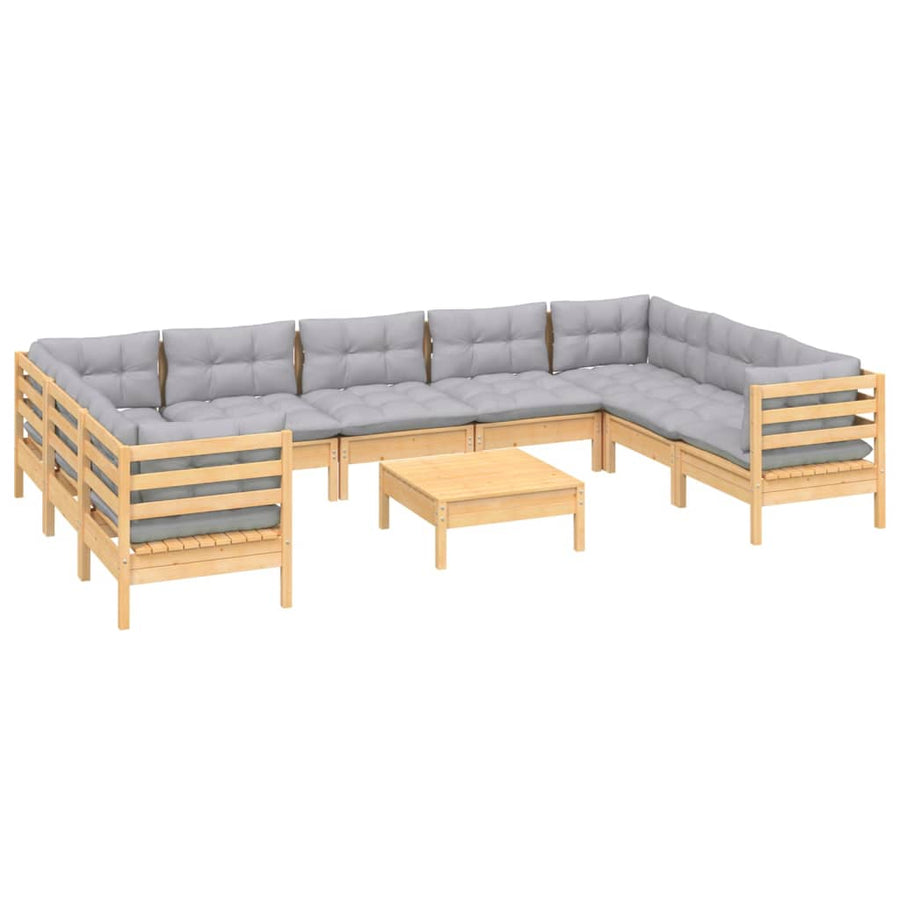 -Delige Loungeset Met Grijze Kussens Grenenhout Bruin en grijs