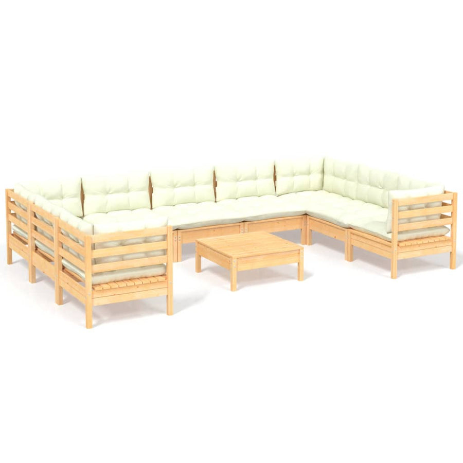 -Delige Loungeset Met Kleurige Kussens Grenenhout Bruin en crème