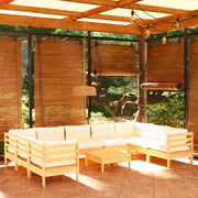 Loungeset 10-delig grenenhout crèmekleurige kussens